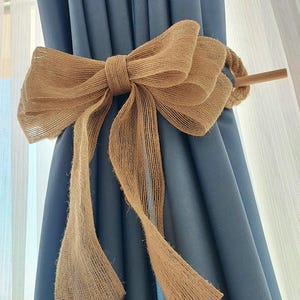 2 Pcs Detailed Jute Rope Curtain Tieback with Ribbon Accent - Elegant and Stylish Window Accessories