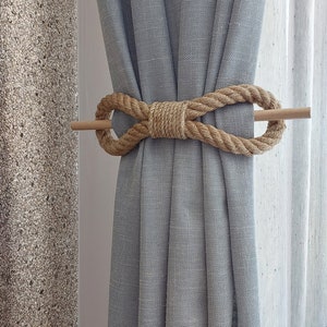 Jute Rope Curtain Tiebacks with Wooden Rods - Set of 2