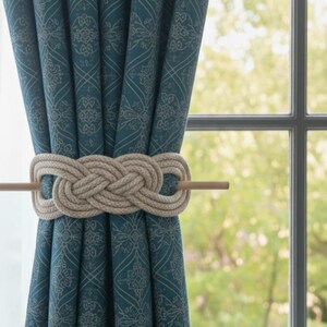 Handmade Cotton Rope Curtain Tieback | Infinity Design, Wooden Rod