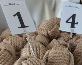 Porte-chiffres de table en corde de jute avec noeud singe (Lot de 12) / Boule nautique / Marque-places / Nœuds de mariage nautiques / Mariage rustique