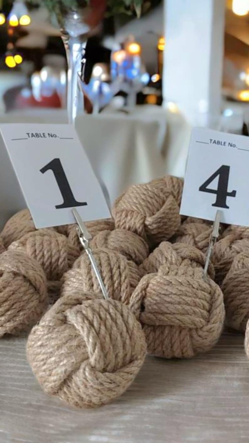 Monkey Knot Jute Rope Table Number Holders Nautical Ball Place Card