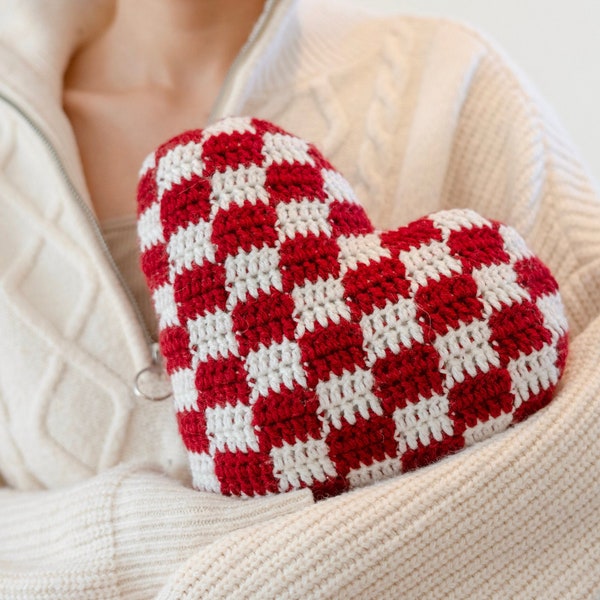Crochet Checkered Heart Plushie Pattern *DIGITAL FILE
