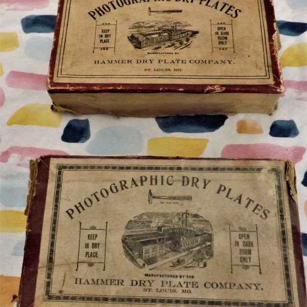 Vintage early photographic dry glass plates