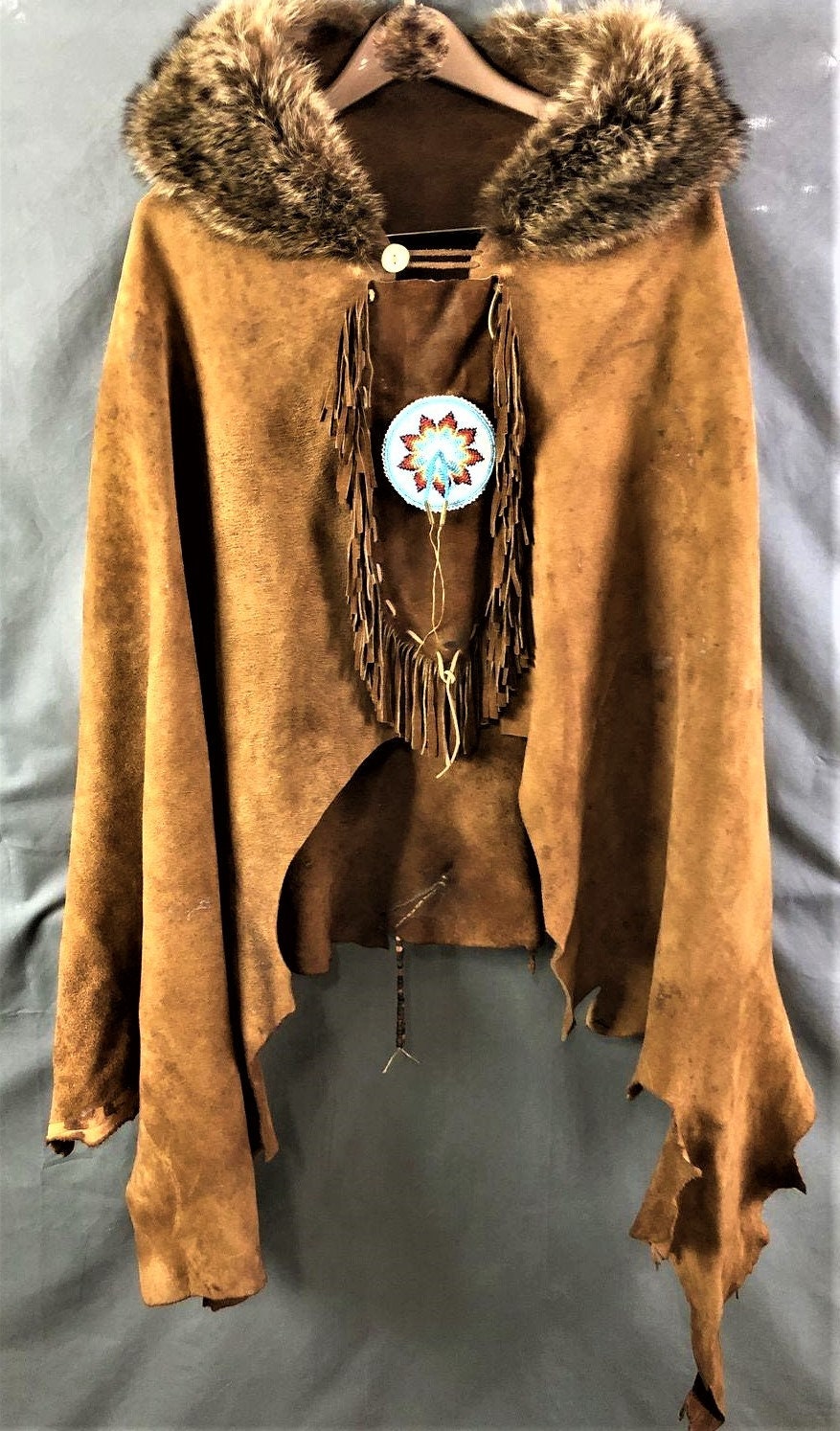 Vintage Native American Style Hand Made Suede Leather Poncho