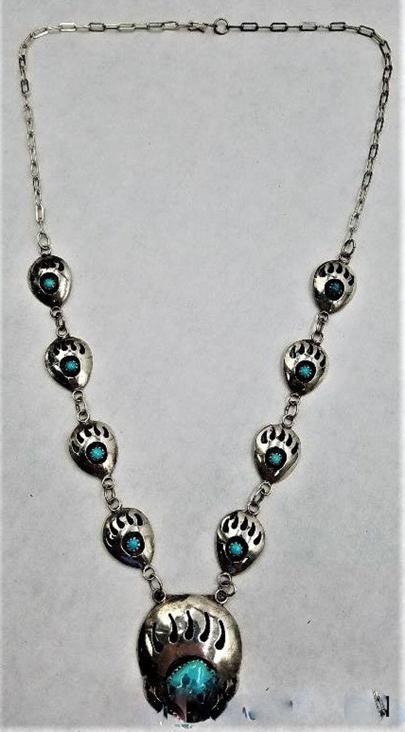 Handcrafted 925 sterling turquoise Bearpaw necklac