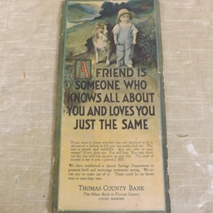 Vintage advertising card from Thomas county bank Colby Kansas