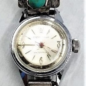 Navajo style turquoise/sterling watch band womens caravelle watch