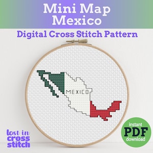 Tiny Little Mexico vlag kaart kruissteekpatroon | Digitale pdf-download | Modern Noord-Amerikaans ontwerp | Klaar voor patroonhouder