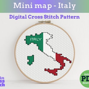Petit drapeau de la Petite Italie, carte, modèle numérique au point de croix, téléchargement instantané au format PDF pour les débutants et les amateurs de couture