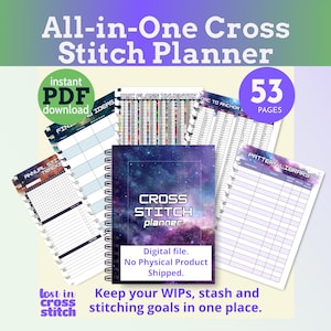 Galaxy Kreuzstich Planer Druckbares PDF, Stitching Tracker, WIP Log, A4 & US Letter, Space-Thema