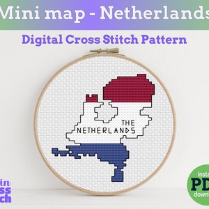 Winzige kleine Niederlande Flaggen-Karte | Digitales Kreuzstichmuster | PDF Sofort-Download