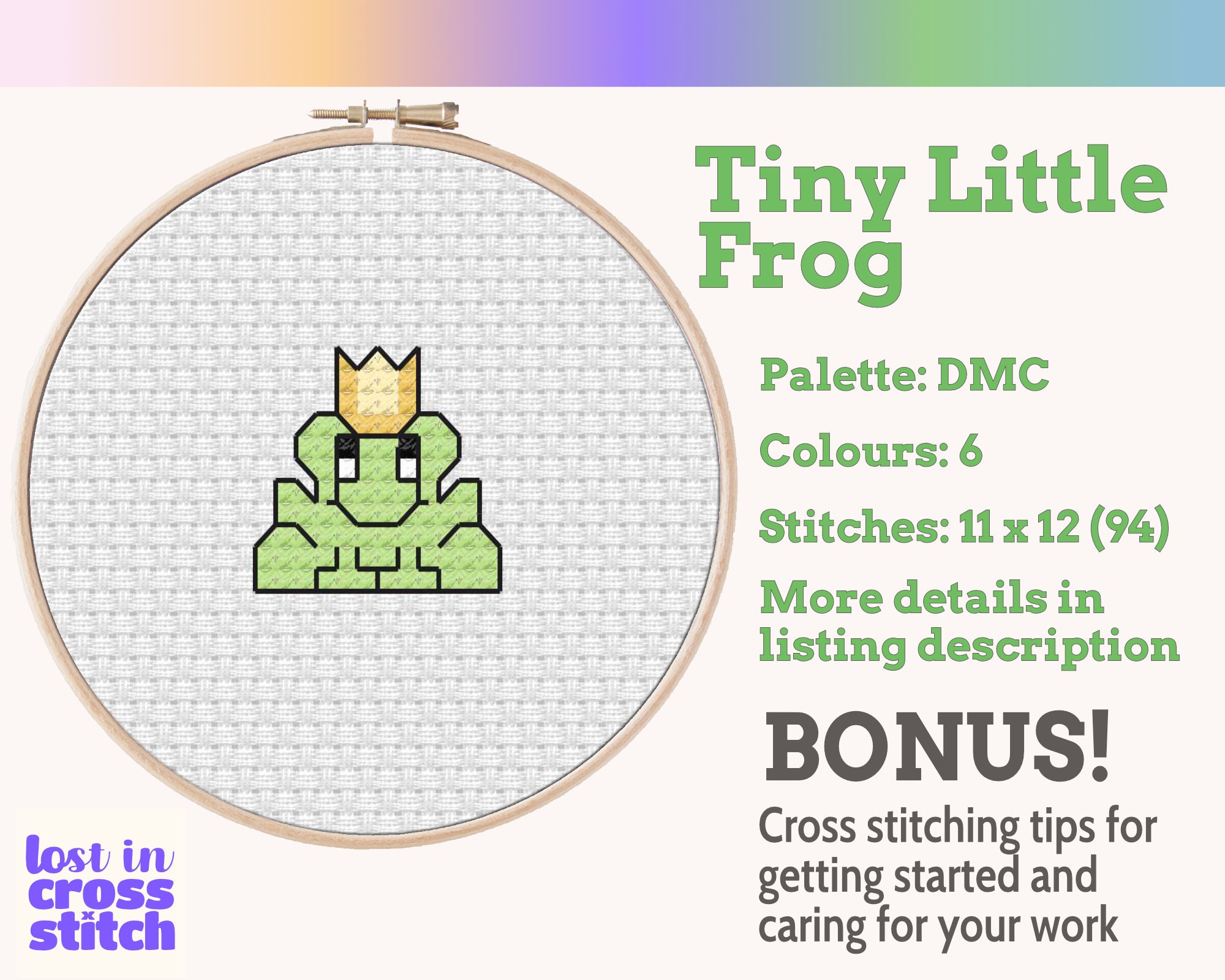 Tiny Little Frog Prince Cross Stitch PDF Pattern Instant Download Easy