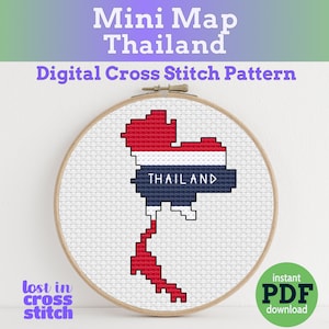 Winzig kleine Thailand Flaggen-Karte | Digitales Kreuzstichmuster | PDF Sofort-Download