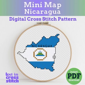 Drapeau du Nicaragua, carte au point de croix PDF numérique Téléchargement instantané Conception facile et rapide pour les débutants et les brodeurs avancés