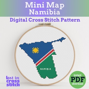 Petit motif de point de croix de carte de drapeau de la Namibie | Téléchargement numérique PDF | Design africain moderne | Pattern Keeper Ready