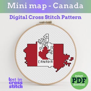 Petit drapeau du Canada au point de croix | Téléchargement numérique PDF | Design nord-américain moderne | Pattern Keeper Ready