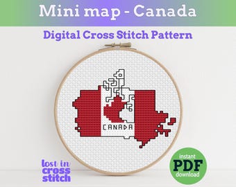 Tiny Little Canada Flag Map Cross Stitch Pattern | PDF Digital Download | Modern North American Design | Pattern Keeper Ready