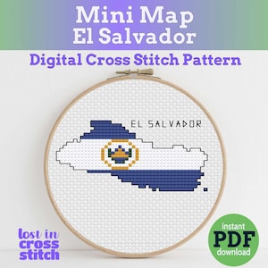 El Salvador Flag Map Cross Stitch Pattern Digital PDF Instant Download - Quick and Easy Stitching Project