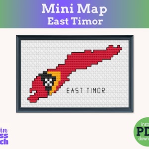 Mini carte du Timor oriental au point de croix, motif PDF, drapeau national, fils DMC, 39 x 48 points, projet rapide