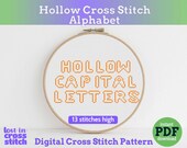 Hollow Cross Stitch Alphabet, Outline Bubble Letters for Classroom Samplers Banners and Kids Crafts, Instant PDF Download