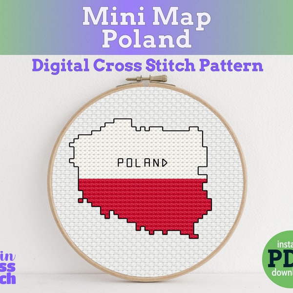 Tiny Little Poland flag map | Digital Cross Stitch Pattern | PDF instant download