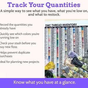 Printable DMC Color Chart, Floss Inventory, Compact Single Page, Number ...