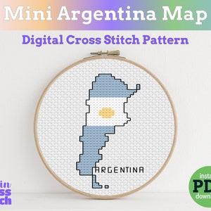 Tiny Little Argentina flag map | Digital Cross Stitch Pattern | PDF instant download
