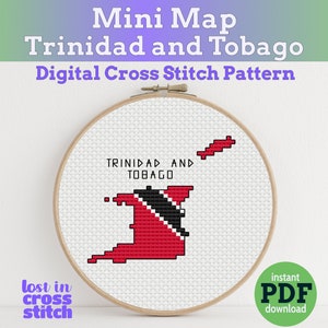 Trinidad und Tobago Flagge Karte Mini Digitales Kreuzstichmuster PDF sofort-Download