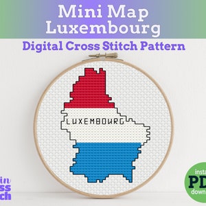 Tiny Little Luxemburgse vlagkaart | Digitaal kruissteekpatroon | PDF direct downloaden