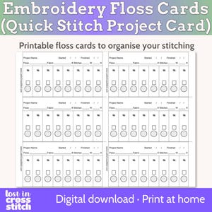 Druckbare Stickgarn-Organizer-Karten für Kreuzstich- und Stickprojekte, 6 Karten/Seite