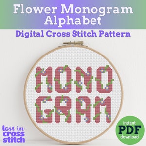 Large Flower Alphabet cross stitch PDF pattern | Instant Download | Monogram Letters | cross stitch fonts