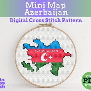 Tiny Little Azerbaijan flag map | Digital Cross Stitch Pattern | PDF instant download