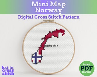 Tiny Little Norway flag map | Digital Cross Stitch Pattern | PDF instant download