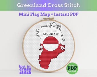 Tiny Little Greenland Flag Map Cross Stitch Pattern | PDF Digital Download | Modern Nordic Design | Pattern Keeper Ready