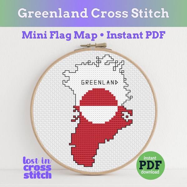 Patrón de punto de cruz con el pequeño mapa de la bandera de Groenlandia / Descarga digital en PDF / Diseño nórdico moderno / Listo para guardar patrones