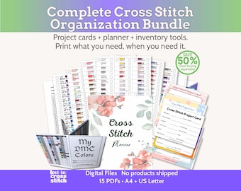 Complete Cross Stitch Organization Bundle | Project Cards, Floss & Needle Inventory, Stitching Planner | Printable PDF