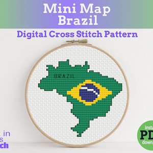 Tiny Little Brazil flag map | Digital Cross Stitch Pattern | PDF instant download