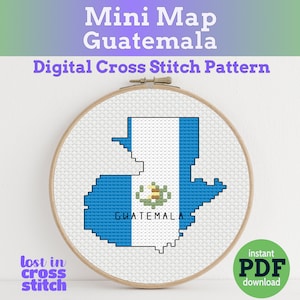 Petite carte du drapeau du Guatemala | Modèle numérique de point de croix | Téléchargement instantané PDF