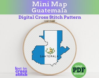 Kaart met vlag van Tiny Little Guatemala | Digitaal kruissteekpatroon | Pdf direct downloaden