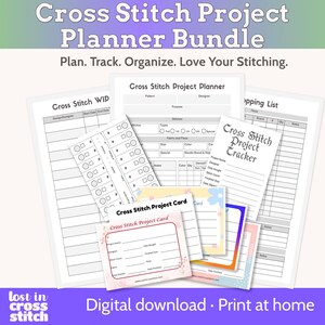 Cross Stitch Project Planner Bundle, WIP Tracker + Project Bag Info Cards, Printable PDF Toolkit (A4 + US Letter)