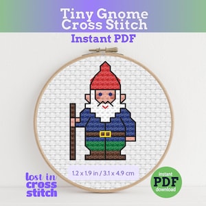 Tiny Little Gnome Cross Stitch Pattern, Fantasy Folklore, Pattern Keeper, Instant PDF Download