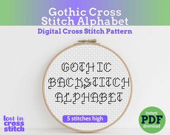 Gothic Cross Stitch Alphabet, Medieval Font for Fantasy and Halloween Projects, Instant PDF Download