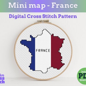 Kleine Frankreich Flagge Karte | Digitales Kreuzstichmuster | PDF Sofort-Download