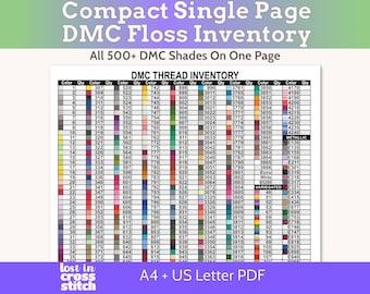 Druckbares DMC Stickgarn Inventar • Kompakte Einzelseite • A4 + US Letter PDF