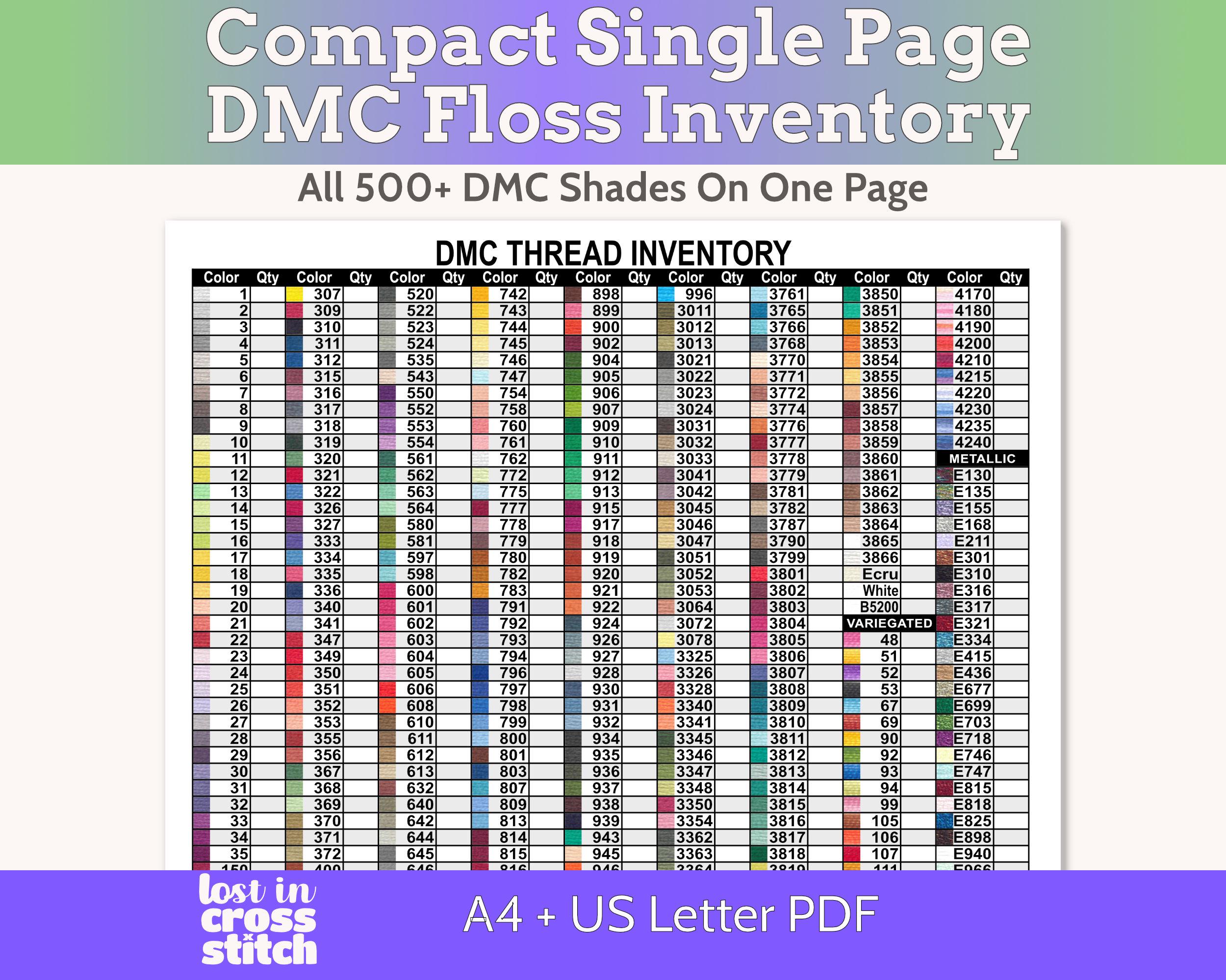 Printable DMC Color Chart, Floss Inventory, Compact Single Page, Number ...