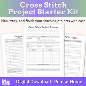 Kit de inicio para planificador y rastreador de proyectos de punto de cruz imprimible, en tamaño A4 y carta estadounidense