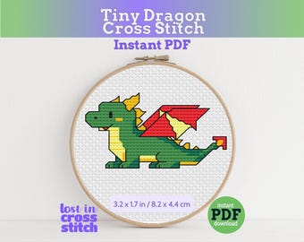 Tiny Little Dragon Cross Stitch Pattern, Fantasy Creature, Pattern Keeper, Instant PDF Download