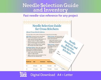 Needle Chart for Tapestry Embroidery Cross Stitch, Needle Selection Guide and Inventory, Instant Download PDF