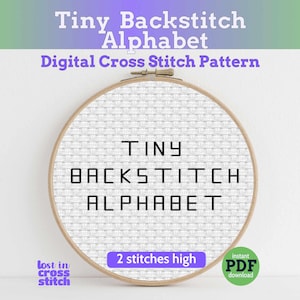 Tiny Backstitch Alphabet 2 stitches high cross stitch PDF pattern Instant Download small and easy cross stitch design cross stitch fonts