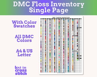 DMC Thread Chart Floss Inventory Printable Thread List Compact Single Page List Instant Download PDF US Letter & A4